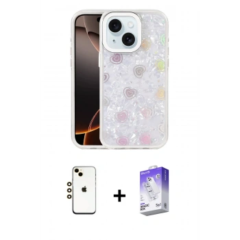 MARSİLYAN™- iPhone 14 Kılıf Odak Prime - Siyah Bilvis 5in1 3D Magic Cam Ekran Koruyucu + Shine Kamera Lens - GD