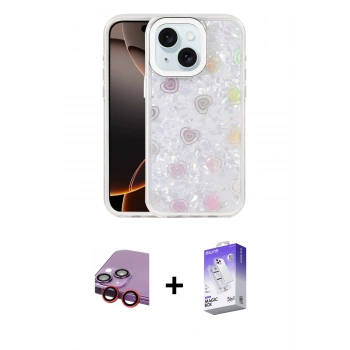 MARSİLYAN™- iPhone 14 Kılıf Odak Prime - Siyah Bilvis 5in1 3D Magic Cam Ekran Koruyucu + Raze Metal Kamera Lens - KI