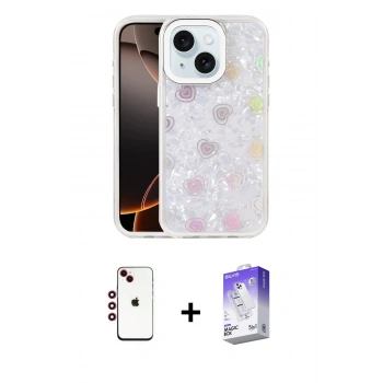 MARSİLYAN™- iPhone 14 Kılıf Odak Prime - Siyah Bilvis 5in1 3D Magic Cam Ekran Koruyucu + Shine Kamera Lens - KI
