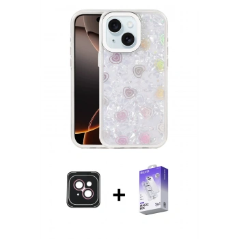 MARSİLYAN™- iPhone 14 Kılıf Odak Prime - Siyah Bilvis 5in1 3D Magic Cam Ekran Koruyucu + PVD Metal Kamera Lens - PE