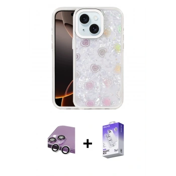 MARSİLYAN™- iPhone 14 Kılıf Odak Prime - Siyah Bilvis 5in1 3D Magic Cam Ekran Koruyucu + Raze Metal Kamera Lens - GS