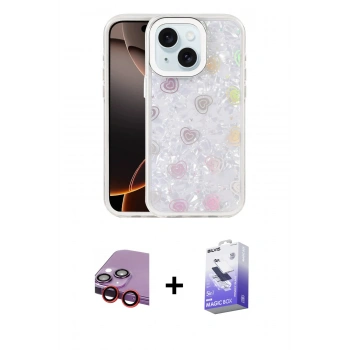 MARSİLYAN™- iPhone 14 Kılıf Odak Prime - Siyah Bilvis 5in1 5D Magic Hayalet Cam Ekran Koruyucu + Raze Metal Kamera Lens - KI