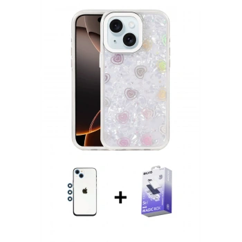 MARSİLYAN™- iPhone 14 Kılıf Odak Prime - Siyah Bilvis 5in1 5D Magic Hayalet Cam Ekran Koruyucu + Shine Kamera Lens - MI