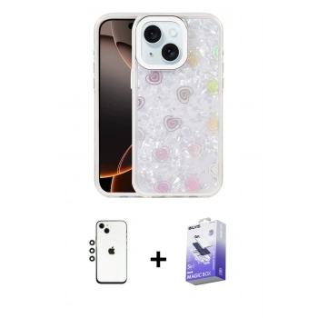 MARSİLYAN™- iPhone 14 Kılıf Odak Prime - Siyah Bilvis 5in1 5D Magic Hayalet Cam Ekran Koruyucu + Shine Kamera Lens - GS