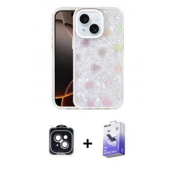 MARSİLYAN™- iPhone 14 Kılıf Odak Prime - Siyah Bilvis 5in1 5D Magic Hayalet Cam Ekran Koruyucu + PVD Metal Kamera Lens - SH