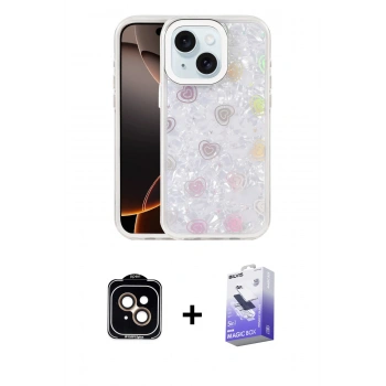 MARSİLYAN™- iPhone 14 Kılıf Odak Prime - Siyah Bilvis 5in1 5D Magic Hayalet Cam Ekran Koruyucu + PVD Metal Kamera Lens - TU