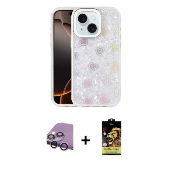 MARSİLYAN™- iPhone 14 Kılıf Odak Prime - Siyah Buffer Cam Ekran Koruyucu + Raze Metal Kamera Lens - GS