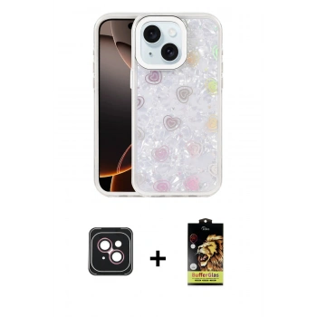 MARSİLYAN™- iPhone 14 Kılıf Odak Prime - Siyah Buffer Cam Ekran Koruyucu + PVD Metal Kamera Lens - PE