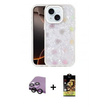 MARSİLYAN™- iPhone 14 Kılıf Odak Prime - Siyah Buffer Cam Ekran Koruyucu + Raze Metal Kamera Lens - SH