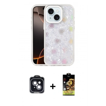 MARSİLYAN™- iPhone 14 Kılıf Odak Prime - Siyah Buffer Cam Ekran Koruyucu + PVD Metal Kamera Lens - SH