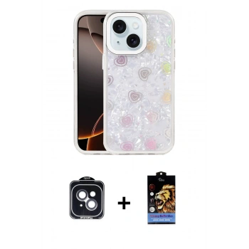 MARSİLYAN™- iPhone 14 Kılıf Odak Prime - Siyah Buffer Hayalet Cam Ekran Koruyucu + PVD Metal Kamera Lens - SH