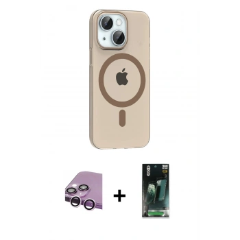 MARSİLYAN™- iPhone 14 Kılıf Pusula Form Özel Seri - Şeffaf 360 Full Body Arka Koruyucu + Raze Metal Kamera Lens - MR