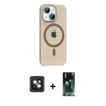 MARSİLYAN™- iPhone 14 Kılıf Pusula Form Özel Seri - Şeffaf 360 Full Body Arka Koruyucu + PVD Metal Kamera Lens - PE
