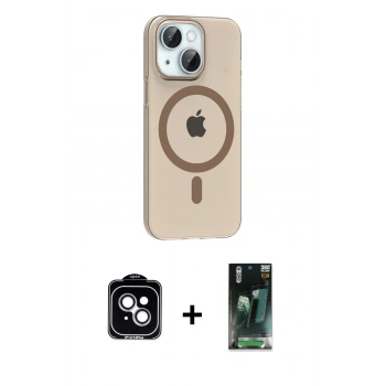MARSİLYAN™- iPhone 14 Kılıf Pusula Form Özel Seri - Şeffaf 360 Full Body Arka Koruyucu + PVD Metal Kamera Lens - MI