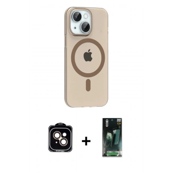 MARSİLYAN™- iPhone 14 Kılıf Pusula Form Özel Seri - Şeffaf 360 Full Body Arka Koruyucu + PVD Metal Kamera Lens - TU