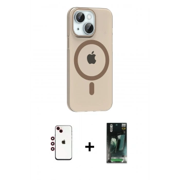 MARSİLYAN™- iPhone 14 Kılıf Pusula Form Özel Seri - Şeffaf 360 Full Body Arka Koruyucu + Shine Kamera Lens - KI