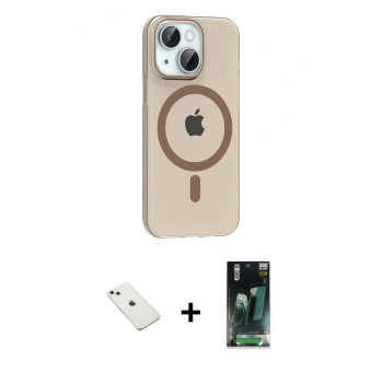 MARSİLYAN™- iPhone 14 Kılıf Pusula Form Özel Seri - Şeffaf 360 Full Body Arka Koruyucu + Diamond Kamera Lens - SABE