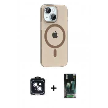 MARSİLYAN™- iPhone 14 Kılıf Pusula Form Özel Seri - Şeffaf 360 Full Body Arka Koruyucu + PVD Metal Kamera Lens - SH