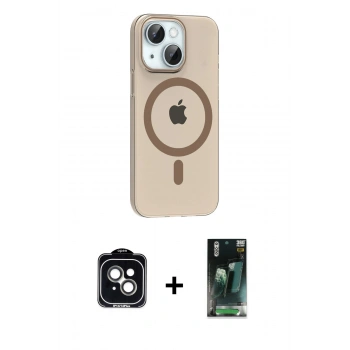 MARSİLYAN™- iPhone 14 Kılıf Pusula Form Özel Seri - Şeffaf 360 Full Body Arka Koruyucu + PVD Metal Kamera Lens - YL