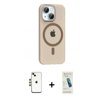 MARSİLYAN™- iPhone 14 Kılıf Pusula Form Özel Seri - Şeffaf Pasifik Cam Ekran Koruyucu + Shine Kamera Lens - GD