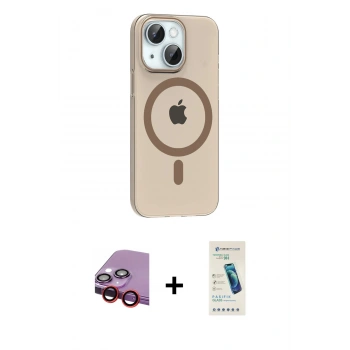 MARSİLYAN™- iPhone 14 Kılıf Pusula Form Özel Seri - Şeffaf Pasifik Cam Ekran Koruyucu + Raze Metal Kamera Lens - KI