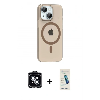 MARSİLYAN™- iPhone 14 Kılıf Pusula Form Özel Seri - Şeffaf Pasifik Cam Ekran Koruyucu + PVD Metal Kamera Lens - MI