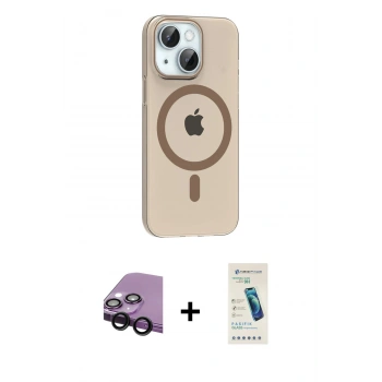 MARSİLYAN™- iPhone 14 Kılıf Pusula Form Özel Seri - Şeffaf Pasifik Cam Ekran Koruyucu + Raze Metal Kamera Lens - SH