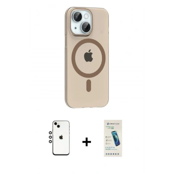 MARSİLYAN™- iPhone 14 Kılıf Pusula Form Özel Seri - Şeffaf Pasifik Cam Ekran Koruyucu + Shine Kamera Lens - GS