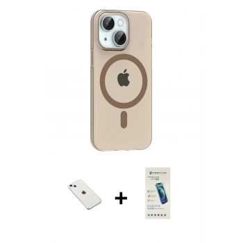 MARSİLYAN™- iPhone 14 Kılıf Pusula Form Özel Seri - Şeffaf Pasifik Cam Ekran Koruyucu + Diamond Kamera Lens - SABE