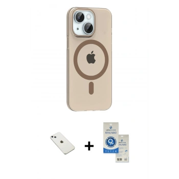 MARSİLYAN™- iPhone 14 Kılıf Pusula Form Özel Seri - Şeffaf Royal Nano Ekran Koruyucu + Diamond Kamera Lens - SABE