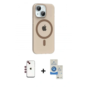 MARSİLYAN™- iPhone 14 Kılıf Pusula Form Özel Seri - Şeffaf Royal Nano Ekran Koruyucu + Shine Kamera Lens - KI
