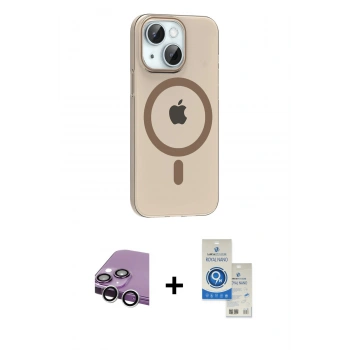 MARSİLYAN™- iPhone 14 Kılıf Pusula Form Özel Seri - Şeffaf Royal Nano Ekran Koruyucu + Raze Metal Kamera Lens - GS