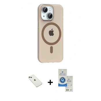 MARSİLYAN™- iPhone 14 Kılıf Pusula Form Özel Seri - Şeffaf Royal Nano Ekran Koruyucu + Diamond Kamera Lens - YL
