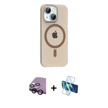 MARSİLYAN™- iPhone 14 Kılıf Pusula Form Özel Seri - Siyah 3D Antistatik Cam Ekran Koruyucu + Raze Metal Kamera Lens - SH