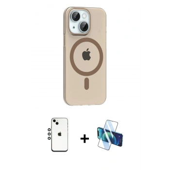 MARSİLYAN™- iPhone 14 Kılıf Pusula Form Özel Seri - Siyah 3D Antistatik Cam Ekran Koruyucu + Shine Kamera Lens - GS
