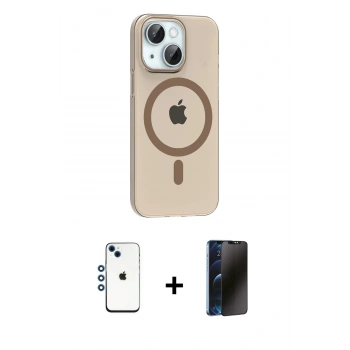 MARSİLYAN™- iPhone 14 Kılıf Pusula Form Özel Seri - Siyah 3D Antistatik Hayalet Cam Ekran Koruyucu + Shine Kamera Lens - MI
