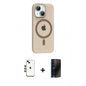 MARSİLYAN™- iPhone 14 Kılıf Pusula Form Özel Seri - Siyah 3D Antistatik Hayalet Cam Ekran Koruyucu + Shine Kamera Lens - KI