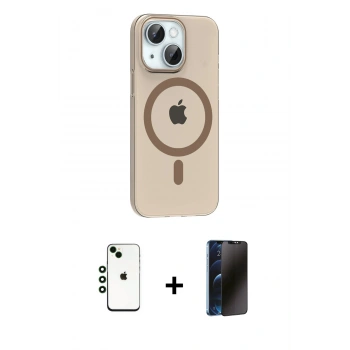 MARSİLYAN™- iPhone 14 Kılıf Pusula Form Özel Seri - Siyah 3D Antistatik Hayalet Cam Ekran Koruyucu + Shine Kamera Lens - YL