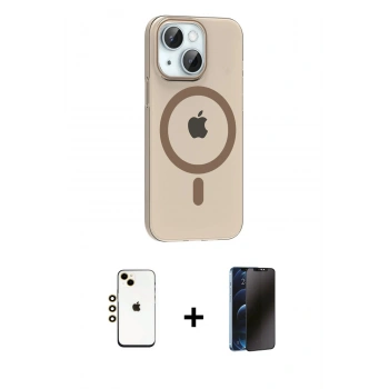 MARSİLYAN™- iPhone 14 Kılıf Pusula Form Özel Seri - Siyah 3D Antistatik Hayalet Cam Ekran Koruyucu + Shine Kamera Lens - GD