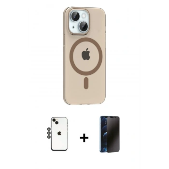MARSİLYAN™- iPhone 14 Kılıf Pusula Form Özel Seri - Siyah 3D Antistatik Hayalet Cam Ekran Koruyucu + Shine Kamera Lens - SH