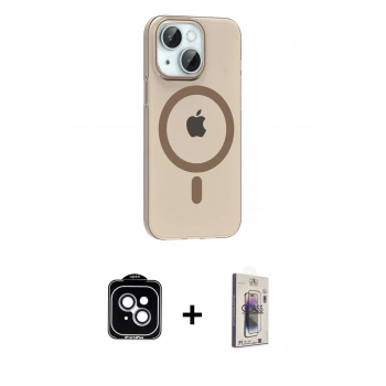 MARSİLYAN™- iPhone 14 Kılıf Pusula Form Özel Seri - Siyah Bilvis 3D Cam Ekran Koruyucu + PVD Metal Kamera Lens - MI