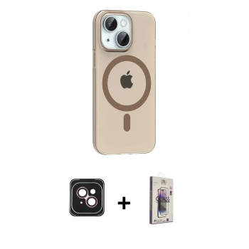 MARSİLYAN™- iPhone 14 Kılıf Pusula Form Özel Seri - Siyah Bilvis 3D Cam Ekran Koruyucu + PVD Metal Kamera Lens - PE