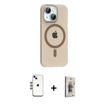 MARSİLYAN™- iPhone 14 Kılıf Pusula Form Özel Seri - Siyah Bilvis 3D Cam Ekran Koruyucu + Shine Kamera Lens - GD
