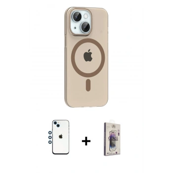 MARSİLYAN™- iPhone 14 Kılıf Pusula Form Özel Seri - Siyah Bilvis 3D Cam Ekran Koruyucu + Shine Kamera Lens - MI