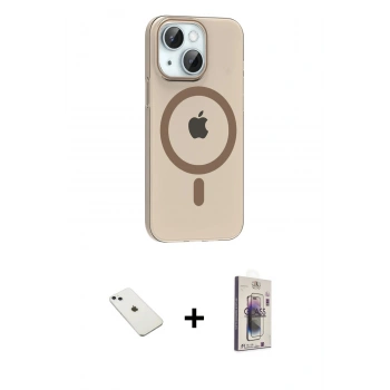 MARSİLYAN™- iPhone 14 Kılıf Pusula Form Özel Seri - Siyah Bilvis 3D Cam Ekran Koruyucu + Diamond Kamera Lens - SABE
