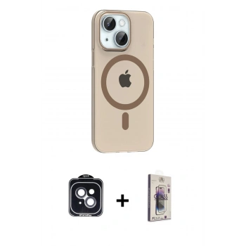 MARSİLYAN™- iPhone 14 Kılıf Pusula Form Özel Seri - Siyah Bilvis 3D Cam Ekran Koruyucu + PVD Metal Kamera Lens - SH