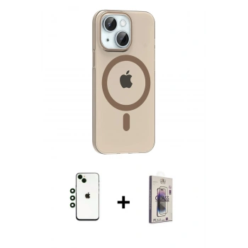 MARSİLYAN™- iPhone 14 Kılıf Pusula Form Özel Seri - Siyah Bilvis 3D Cam Ekran Koruyucu + Shine Kamera Lens - YL