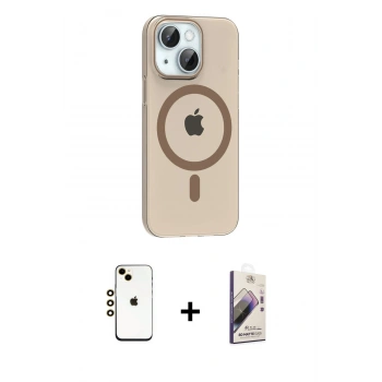 MARSİLYAN™- iPhone 14 Kılıf Pusula Form Özel Seri - Siyah Bilvis 3D Mat Cam Ekran Koruyucu + Shine Kamera Lens - GD
