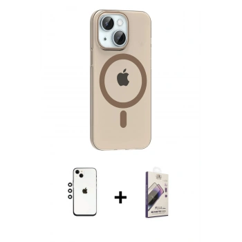 MARSİLYAN™- iPhone 14 Kılıf Pusula Form Özel Seri - Siyah Bilvis 3D Mat Cam Ekran Koruyucu + Shine Kamera Lens - GS