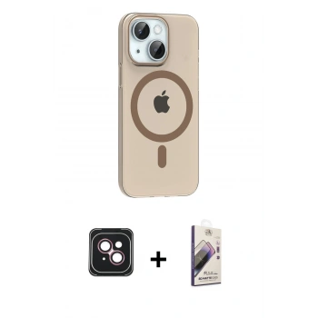 MARSİLYAN™- iPhone 14 Kılıf Pusula Form Özel Seri - Siyah Bilvis 3D Mat Cam Ekran Koruyucu + PVD Metal Kamera Lens - PE